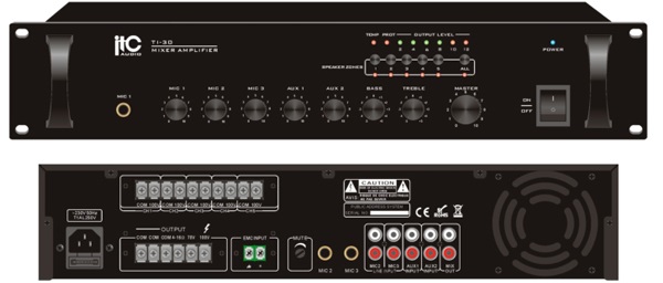 Amply mixer 120W kèm bộ chọn 5 vùng loa, 3 đường mic, 2 đường AUX, 100V/70V/4ohms
